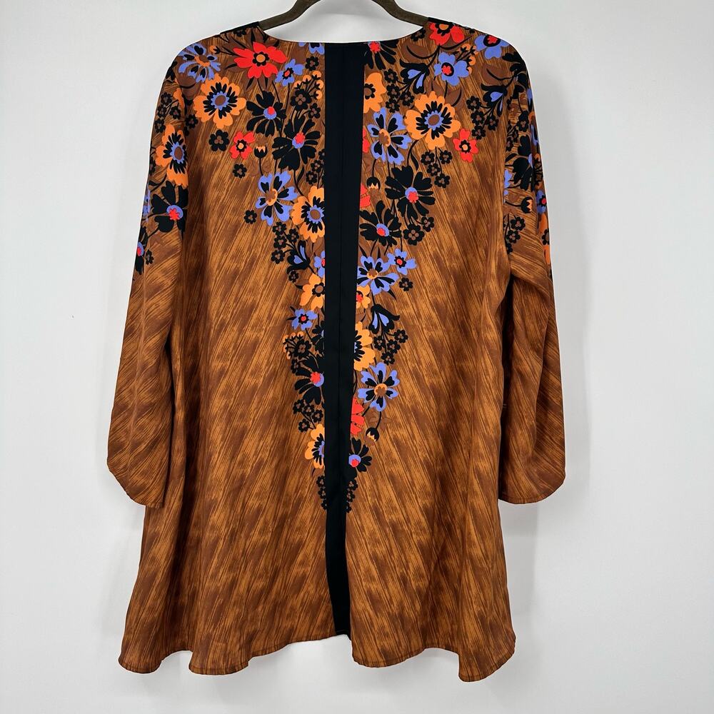 Bob Mackie Kimono Wearable Art Brown With Floral Pattern Size L - Picture 3 of 3
